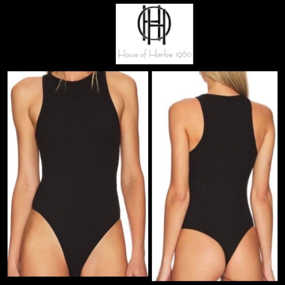 NWT House of Harlow 1960 Black Mock Neck All-Day Contour Bodysuit
